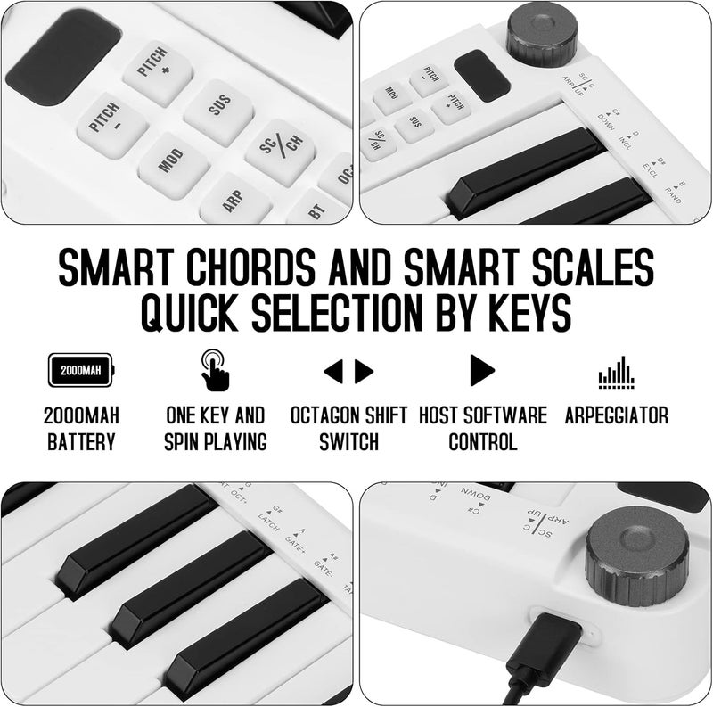 M-VAVE 25 مفتاح بلوتوث USB MIDI لوحة مفاتيح تحكم، محمولة وقابلة للشحن، تحكم MIDI لجهاز Mac و PC، إنتاج موسيقي على لوحة مفاتيح ديناميكية، أوضاع أكورد و سكيل، برنامج متضمن (صغير) - Image 5